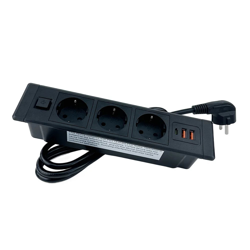 FUNAYA Built-in Desktop Hidden Socket EU KR Concealed Sockets with USB Type-c Power Electric AC Vertical Outlets for Furniture