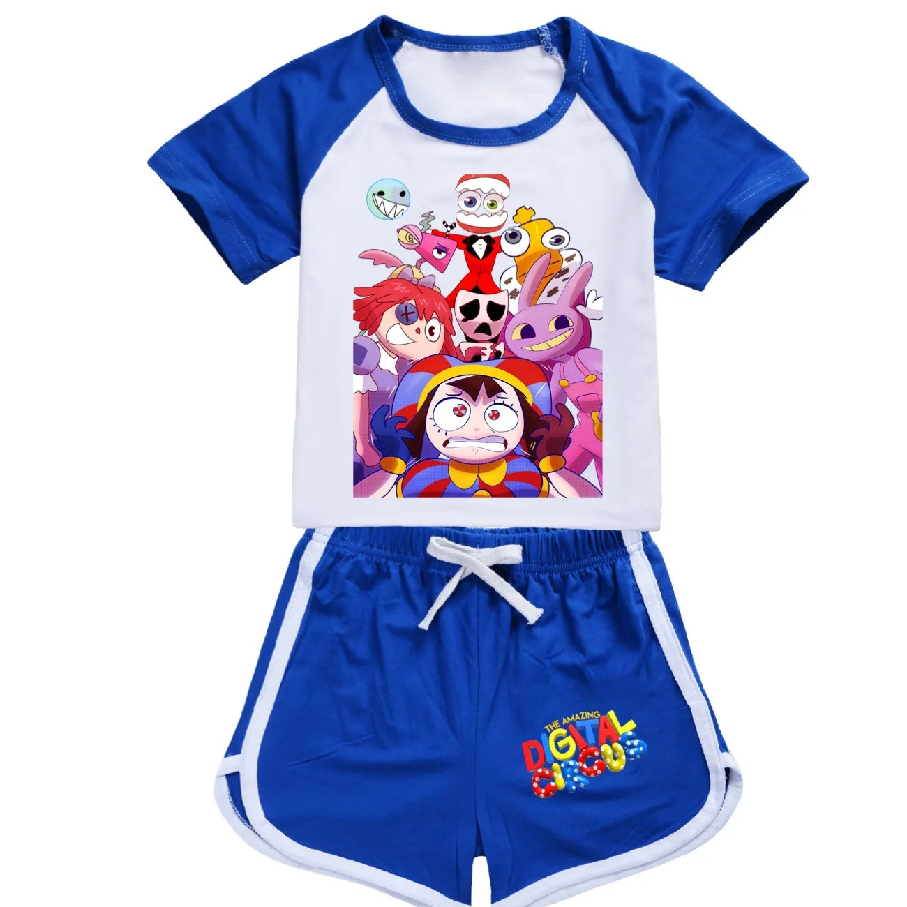 Abbigliamento per ragazzi: fantastico pigiama estivo digitale a tema circo con maglietta a maniche corte in cotone e pantaloncini, costume sportivo per ragazze 2896