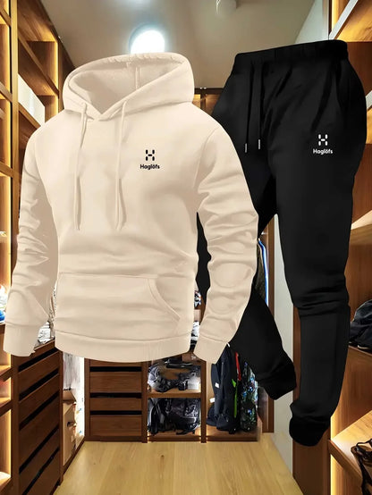 2025 comfortable and breathable men's autumn and winter casual two-piece set hooded sweatshirt long pants regular outdoor