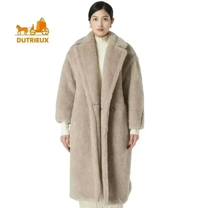 Cappotto lungo da donna DUTRIEUX Teddy Bear, nuovo stile invernale 2025, cappotto lungo in vera pelliccia di alpaca e cashmere, spesso e caldo
