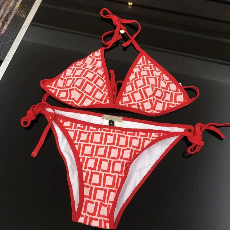 The 2025 high-waisted bikini letter print swimsuit is the latest V-neck swimsuit for women in summer