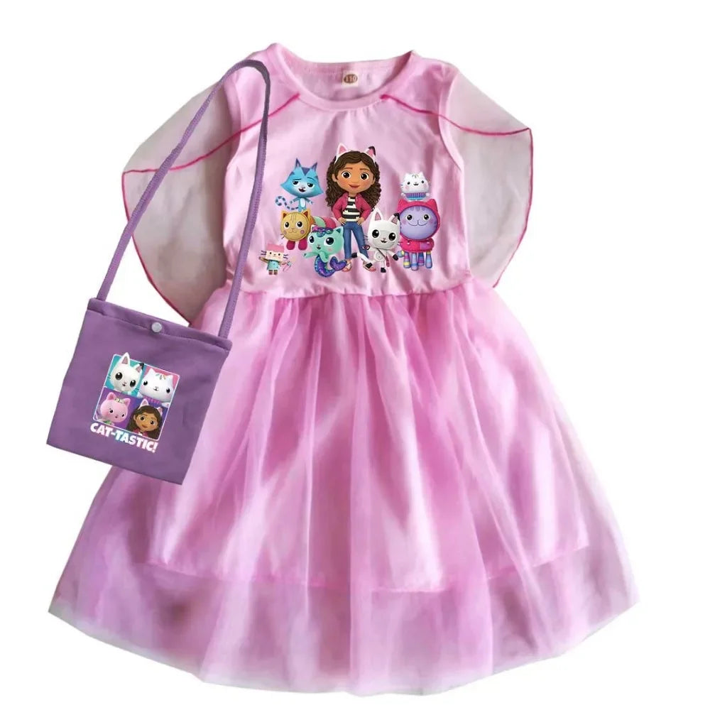 Mochila Gabby's Dollhouse Dress Bambini Gabbys Chat Vestiti Ragazze Manica corta Abiti casual Bambini Matrimonio Principessa Abiti
