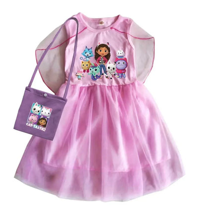 Mochila Gabby's Dollhouse Dress Bambini Gabbys Chat Vestiti Ragazze Manica corta Abiti casual Bambini Matrimonio Principessa Abiti