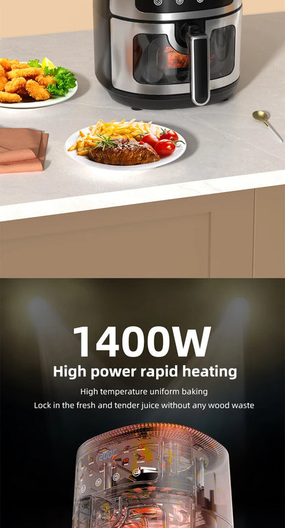 Friggitrice ad aria in acciaio inossidabile da 5 litri, elettrodomestico da cucina elettrico con display LCD e controllo touch screen, senza olio, per casa e hotel