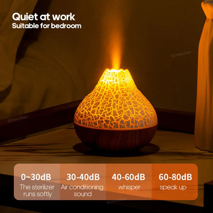 Umidificatore d'aria Volcano da 300 ml, da tavolo, con USB, diffusore di vapore acqueo, purificatore d'aria, nebulizzatore e luce notturna colorata.