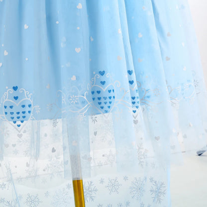Abito da principessa Elsa per cosplay, blu, in rete con paillettes, per bambina, ideale per feste di compleanno, carnevale e Halloween, adatto a bambini dai 2 ai 10 anni.