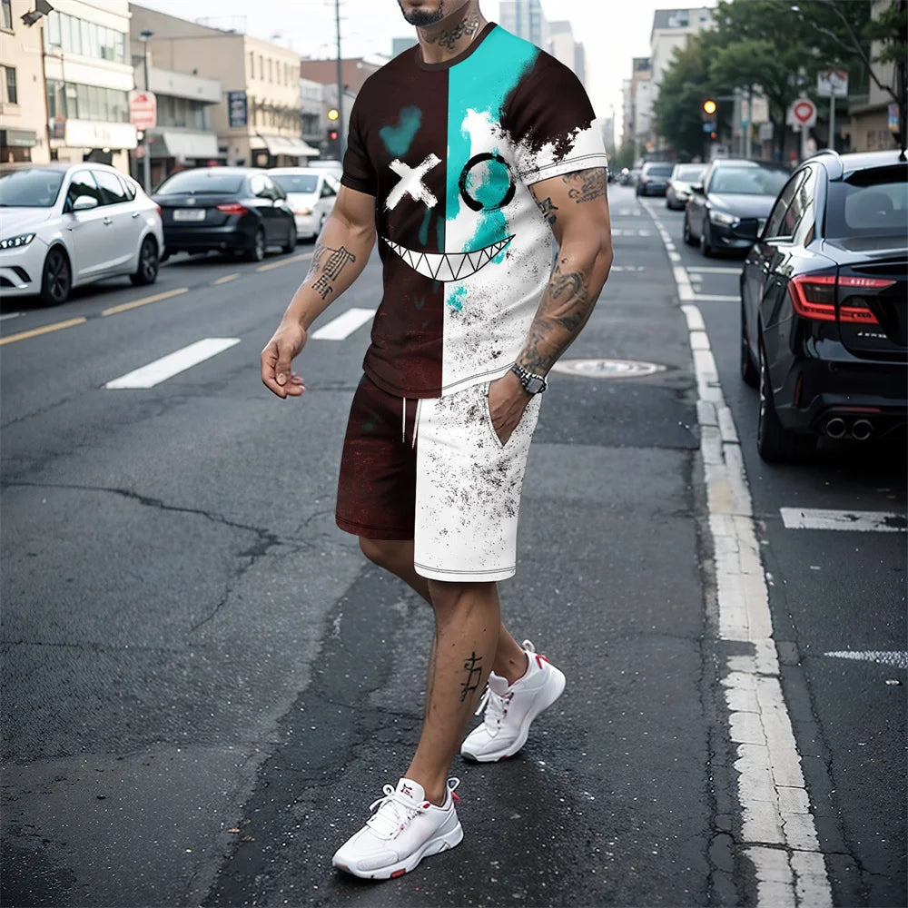 Completo da uomo 2024 nuovo stile hip hop con stampa 3D, vestibilità oversize, maniche corte, pantaloncini, abbigliamento sportivo estivo casual da uomo.