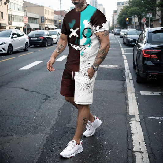 Completo da uomo 2024 nuovo stile hip hop con stampa 3D, vestibilità oversize, maniche corte, pantaloncini, abbigliamento sportivo estivo casual da uomo.