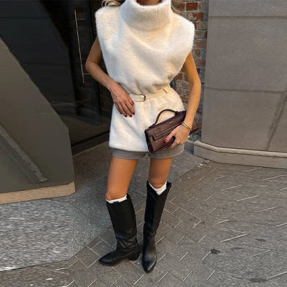 2025 Chic Plush Patchwork Coat Women Vintage Stand Collar Zipper Short Jackets Coats Female Winter Casual Street Outerwear