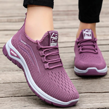 Scarpe casual da donna autunnali traspiranti da passeggio in mesh con lacci, scarpe basse da ginnastica da donna, Tenis Feminino Pink Zapatillas De Mujer