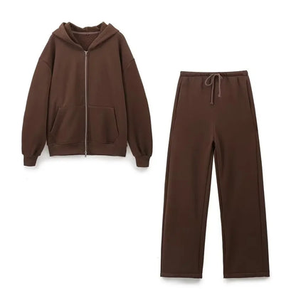 Completo da donna con felpa con cappuccio e cerniera, giacca e pantaloni a gamba dritta, in morbido misto cotone, importato dalla Cina