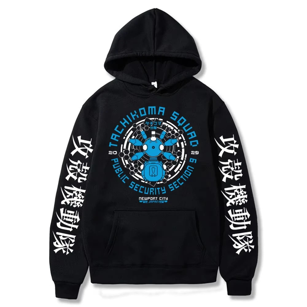 Felpa con cappuccio stile anime giapponese retrò Ghost in the Shell per uomo e donna, manica lunga, Gits Manga Tachikoma Squad Walker Robots Streetwear