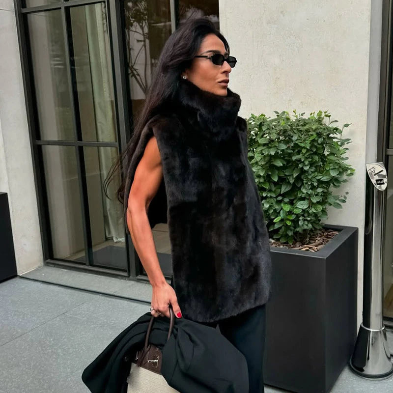 2025 Chic Plush Patchwork Coat Women Vintage Stand Collar Zipper Short Jackets Coats Female Winter Casual Street Outerwear