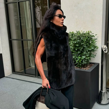 2025 Chic Plush Patchwork Coat Women Vintage Stand Collar Zipper Short Jackets Coats Female Winter Casual Street Outerwear