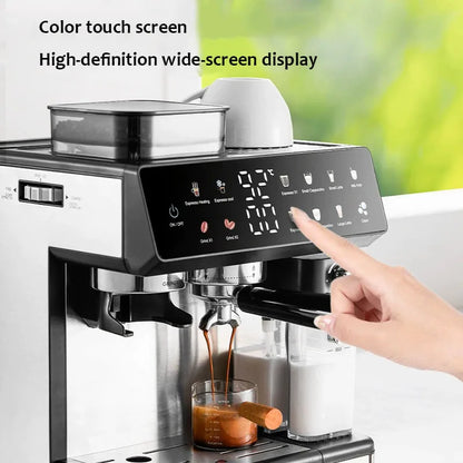 Macchina da caffè semiautomatica italiana da 220 V con funzione macinacaffè, macchina per caffè espresso per uso domestico e commerciale.