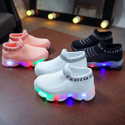 Scarpe da ginnastica per bambini, calzini luminosi a LED per neonati e bambine, scarpe da ginnastica sportive da corsa, scarpe illuminate per bambini.