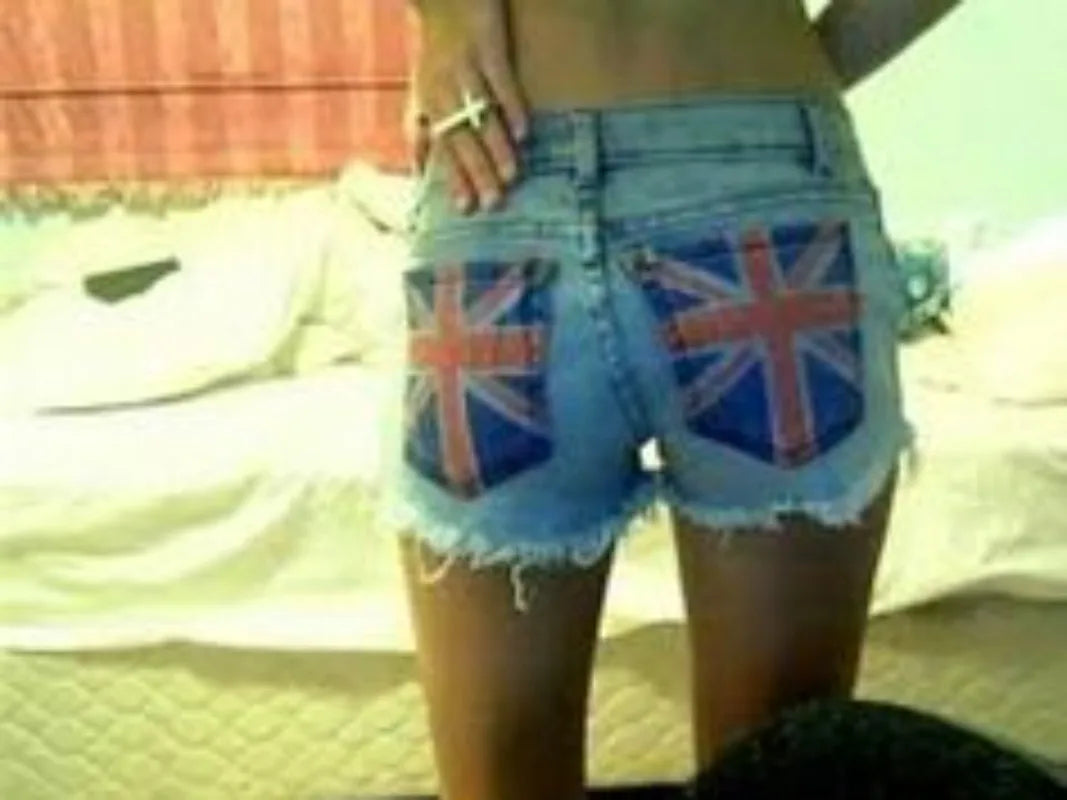 British street Y2K female rider motorcycle hot melt printed shorts retro spice girls sexy wash jeans shorts low waist mini skirt