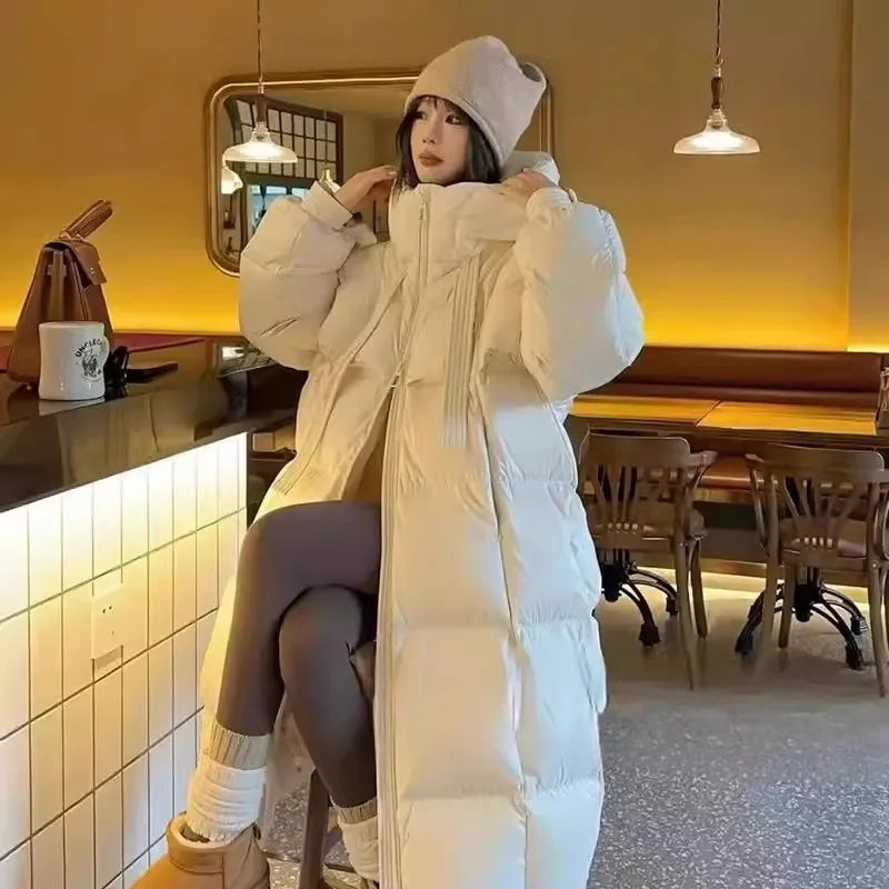 Fashion Oversize Loose Parkas Women's X-long Cotton-padded Jacket Winter Streetwear Overcoat Hooded Coats Black White Jackets