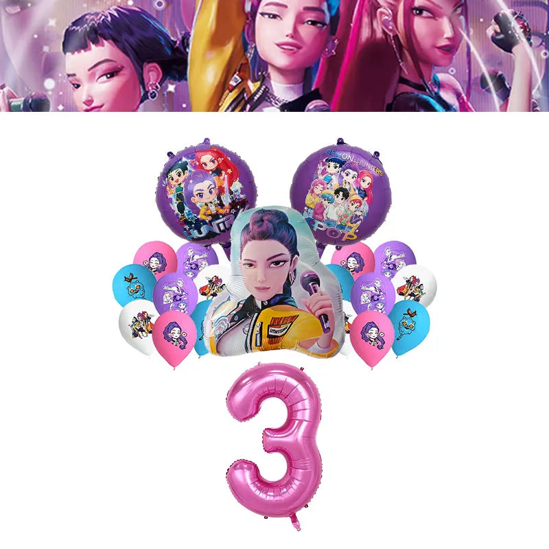 Kpop Demon Hunter Birthday Decoration Set Kpop Girl Cup Pate Happy Balloon Happy Banner Gift Bags Supplies for Kids Party Favors