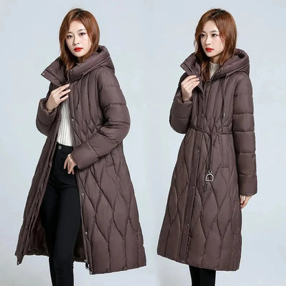 2025 Long Winter Over-The-Knee Overcoat Parka    Down Cotton-Padded Jacket Women's Plus Size 100 KG Slim Cotton-Padded Jacket