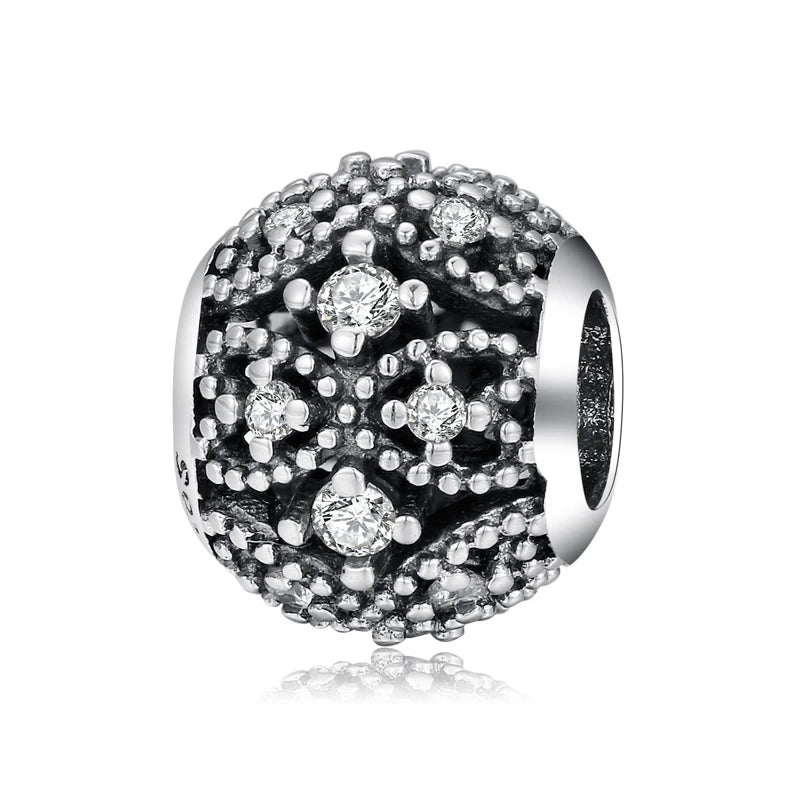 100% autentico argento sterling 925, cuore rosa, perline di zirconi trasparenti, compatibile con i charm europei originali, braccialetti e creazione di gioielli