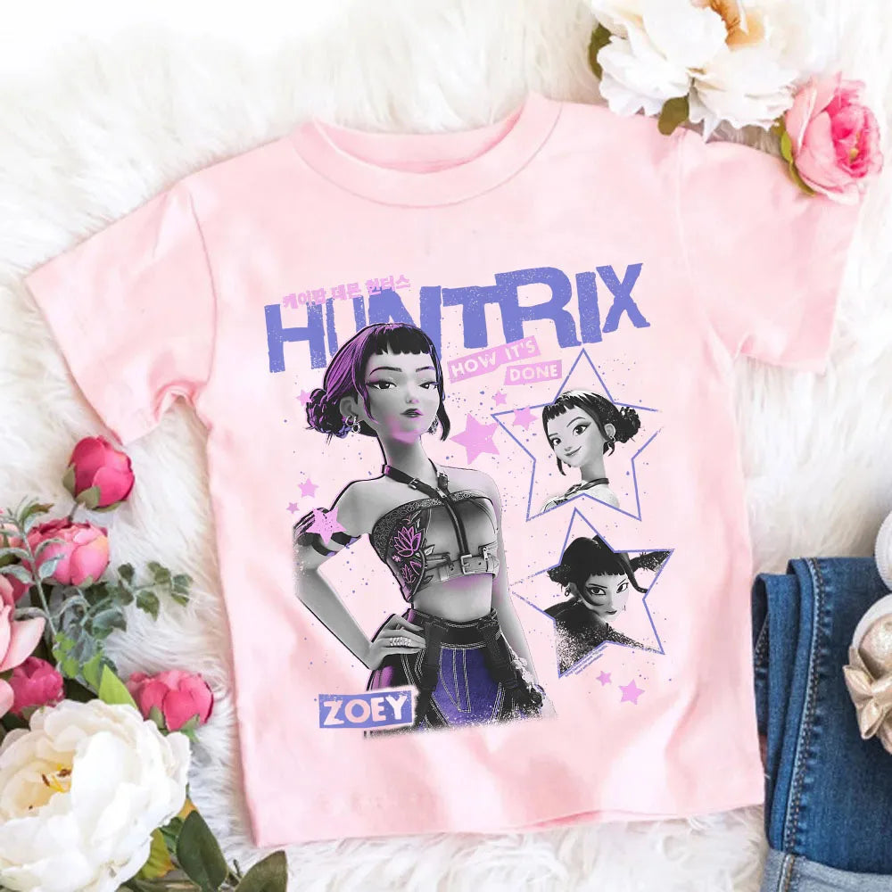 2026 Maglietta per bambine in morbido cotone con stampa del film KPop Demon Hunters - Regali per i fan - Abbigliamento per bambini - Top casual alla moda