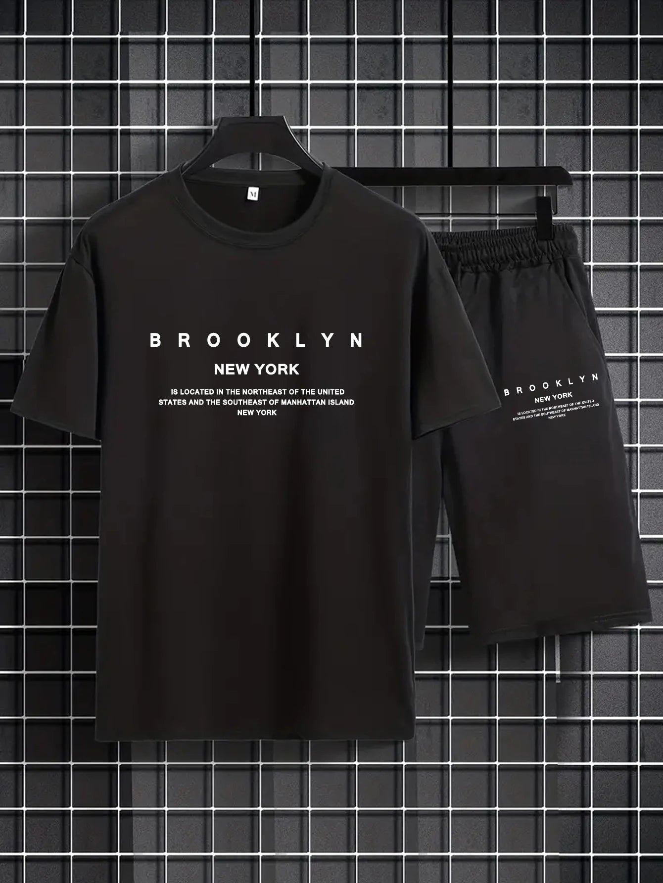 Completo estivo da uomo con pantaloncini a maniche corte, t-shirt di tendenza con stampa girocollo, completo da uomo con completo sportivo a due pezzi da gangster affascinante