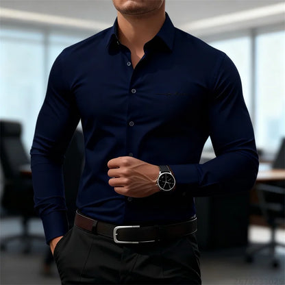 Camicie casual da uomo a maniche lunghe in tinta unita, vestibilità slim, abbigliamento formale senza stiratura, camicie personalizzate stampate in 3D, XS-6XL