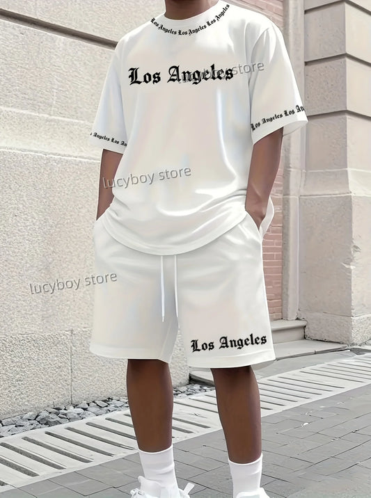 Completo da uomo Los Angeles stampato 2025, set di 2 pezzi, completo casual, abbigliamento sportivo, set fitness, tuta da uomo, abbigliamento oversize