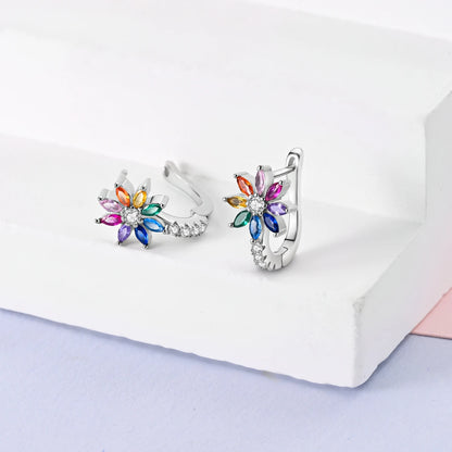 Orecchini a cerchio originali in argento 925 con stella, luna, trifoglio e farfalla con zirconi, perfetti per la creazione di gioielli e come regali di nozze per donne e ragazze.