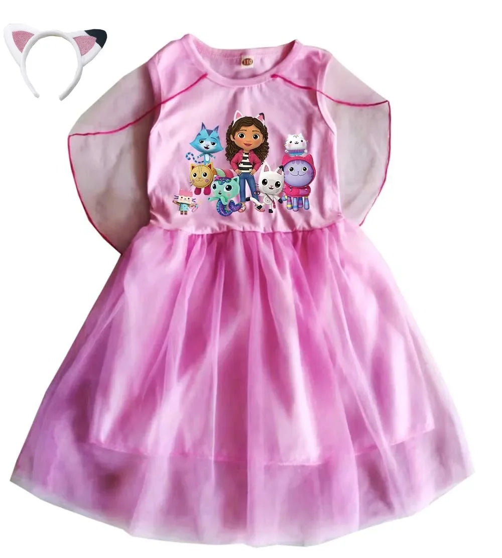 Mochila Gabby's Dollhouse Dress Bambini Gabbys Chat Vestiti Ragazze Manica corta Abiti casual Bambini Matrimonio Principessa Abiti