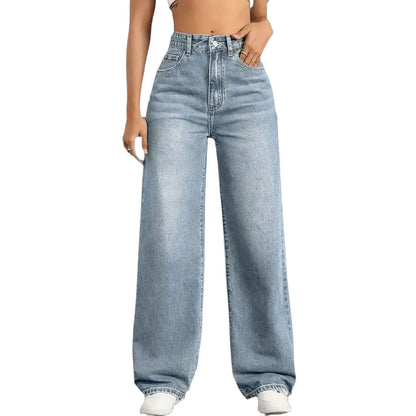 Y2k Jeans Jeans for Woman Classic Blue Elastic Straight Leg Simple Design Retro Style Stretchy Denim Trousers