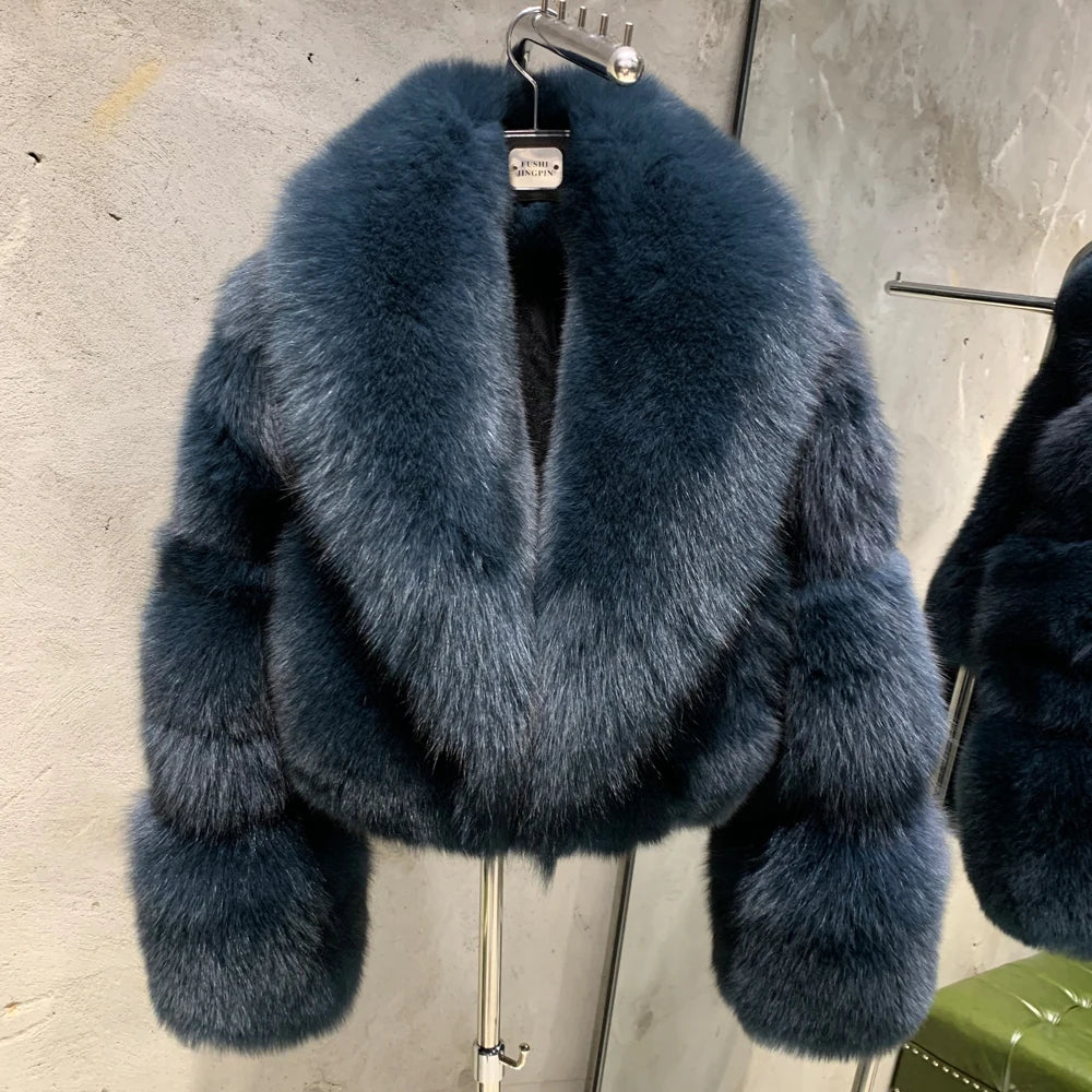 # Golden Fox Fur Jacket Lady Real Fox Fur Coat Short Female Long Sleeve Natural Fur Cloth with Collar