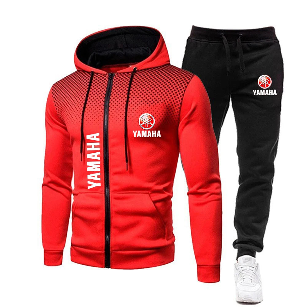The popular Yamaha logo two-piece men's sportswear for 2025, running clothes, sportswear, hooded sweatshirt, zipper sweatshirt,