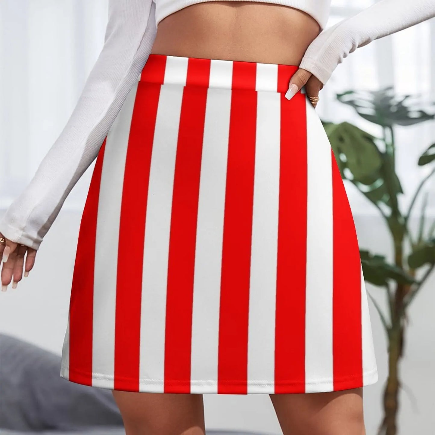 Red Vertically-Striped Mini Skirt festival outfit women extreme mini dress