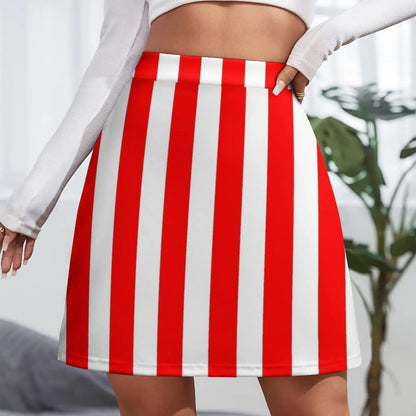 Red Vertically-Striped Mini Skirt festival outfit women extreme mini dress