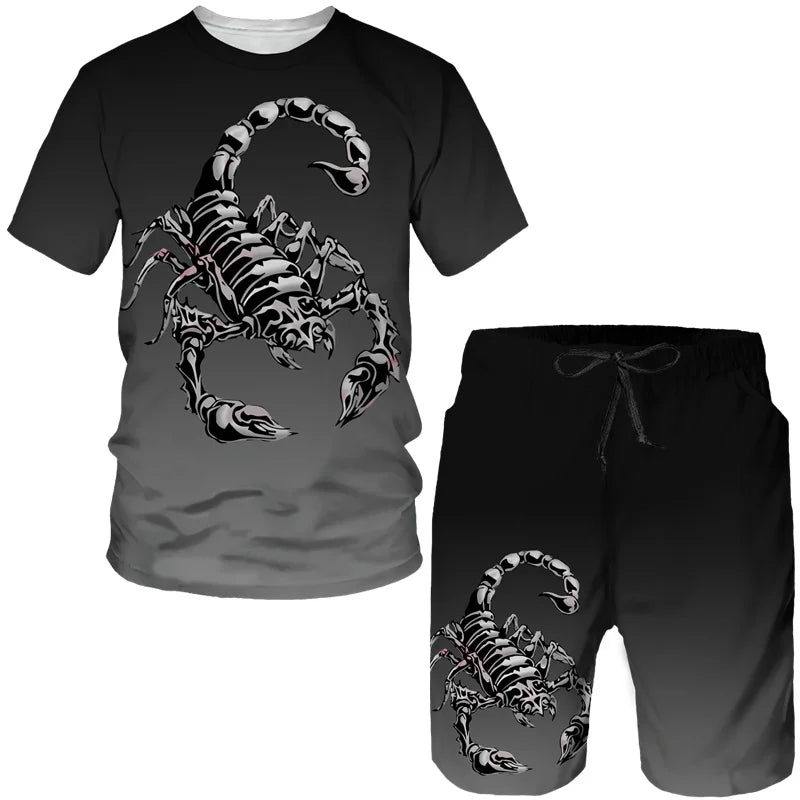 Nuovo set di magliette e pantaloncini con stampa 3D Scorpion, tuta da uomo, maglietta a maniche corte oversize, set di pantaloni, abbigliamento da uomo