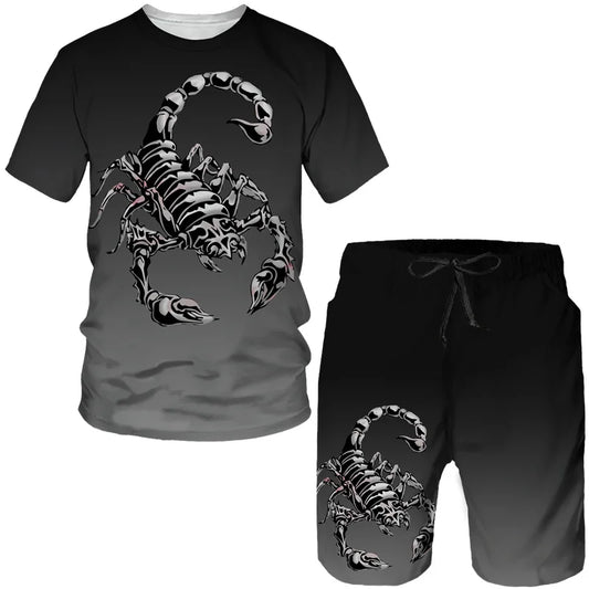 Nuovo set di magliette e pantaloncini con stampa 3D Scorpion, tuta da uomo, maglietta a maniche corte oversize, set di pantaloni, abbigliamento da uomo