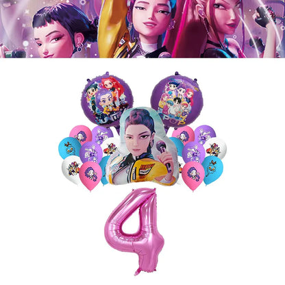 Kpop Demon Hunter Birthday Decoration Set Kpop Girl Cup Pate Happy Balloon Happy Banner Gift Bags Supplies for Kids Party Favors