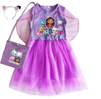 Mochila Gabby's Dollhouse Dress Bambini Gabbys Chat Vestiti Ragazze Manica corta Abiti casual Bambini Matrimonio Principessa Abiti