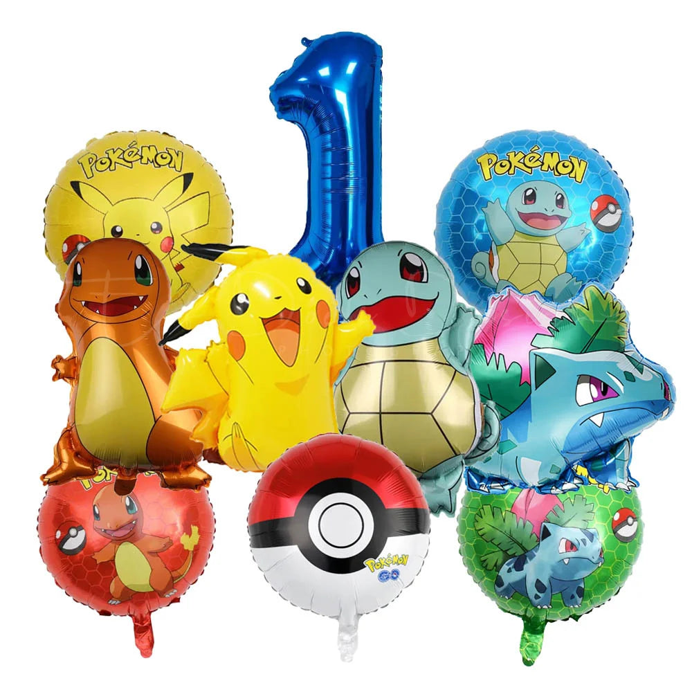 10 palloncini a tema cartoni animati per feste, tra cui Pikachu, il piccolo drago di fuoco, Jenny e la tartaruga, decorazioni per feste di compleanno per bambini e regali.