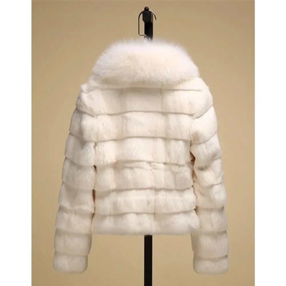 Natural Fox Fur Collar Fur Jacket Female Full Pelt Fox Fur Jacket Winter Rabbit Fur Waistcoat New Real Rabbit Fur Coat Women