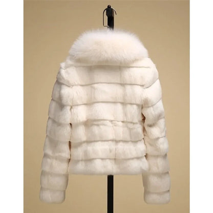 Natural Fox Fur Collar Fur Jacket Female Full Pelt Fox Fur Jacket Winter Rabbit Fur Waistcoat New Real Rabbit Fur Coat Women