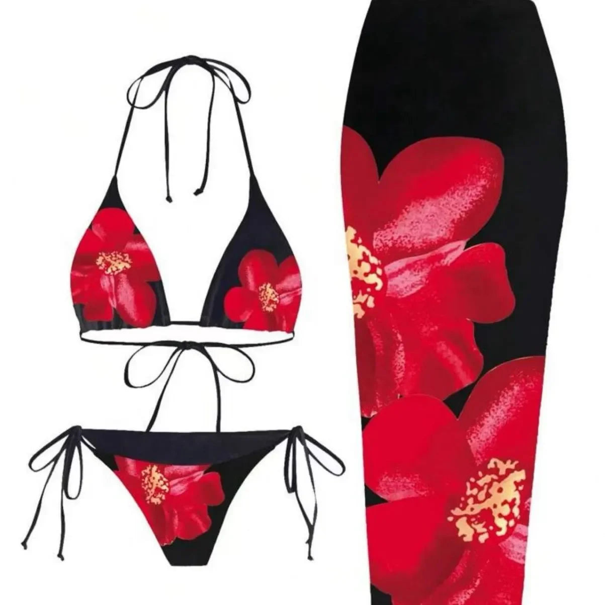 Costume da bagno a tre pezzi con stampa sexy Charms Lilies, set bikini in edizione limitata, attraente, sensuale, alla moda, abbigliamento femminile.