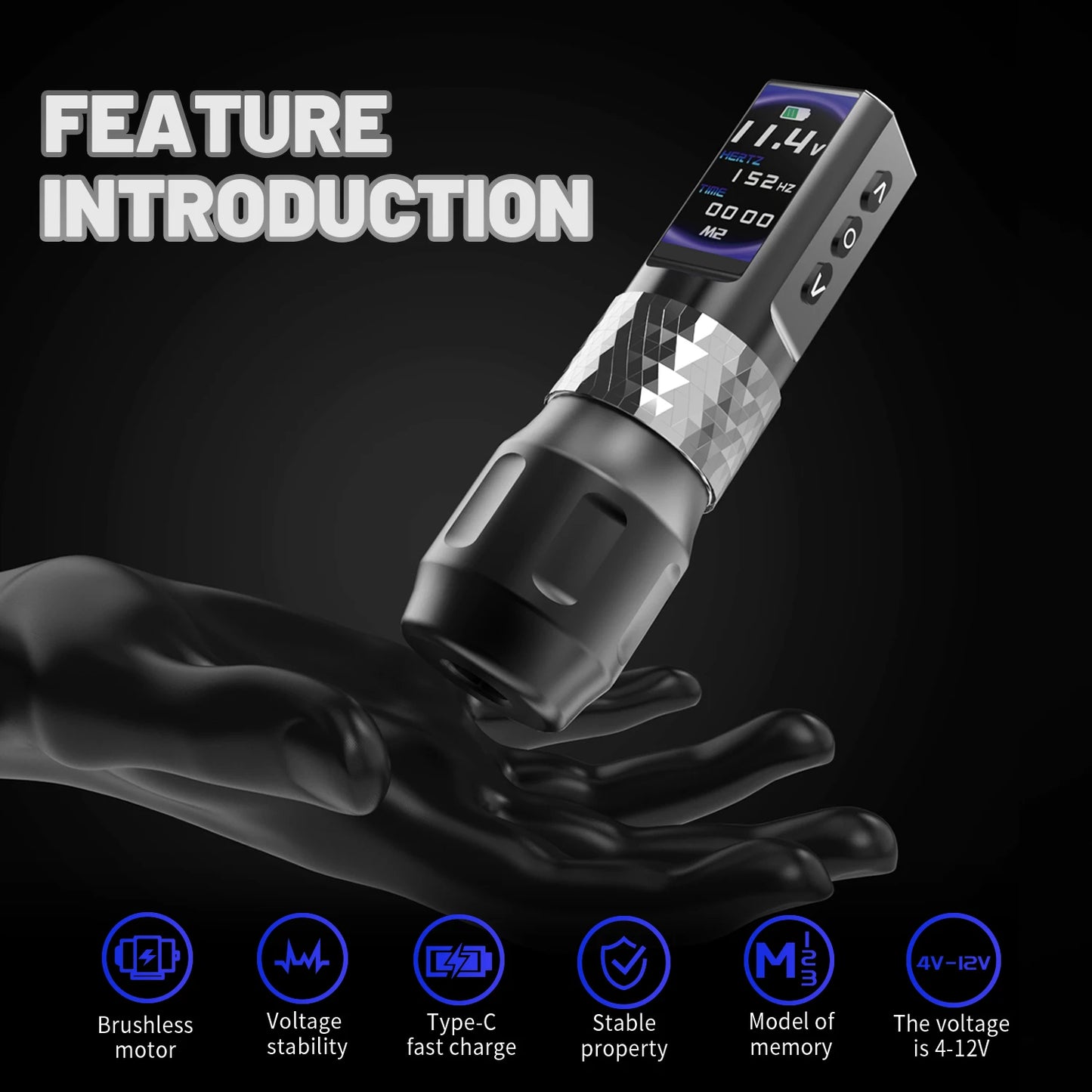 Macchinetta per tatuaggi wireless YILONG con motore coreless, batteria da 2000 mAh e display LCD, ideale per tatuatori professionisti.