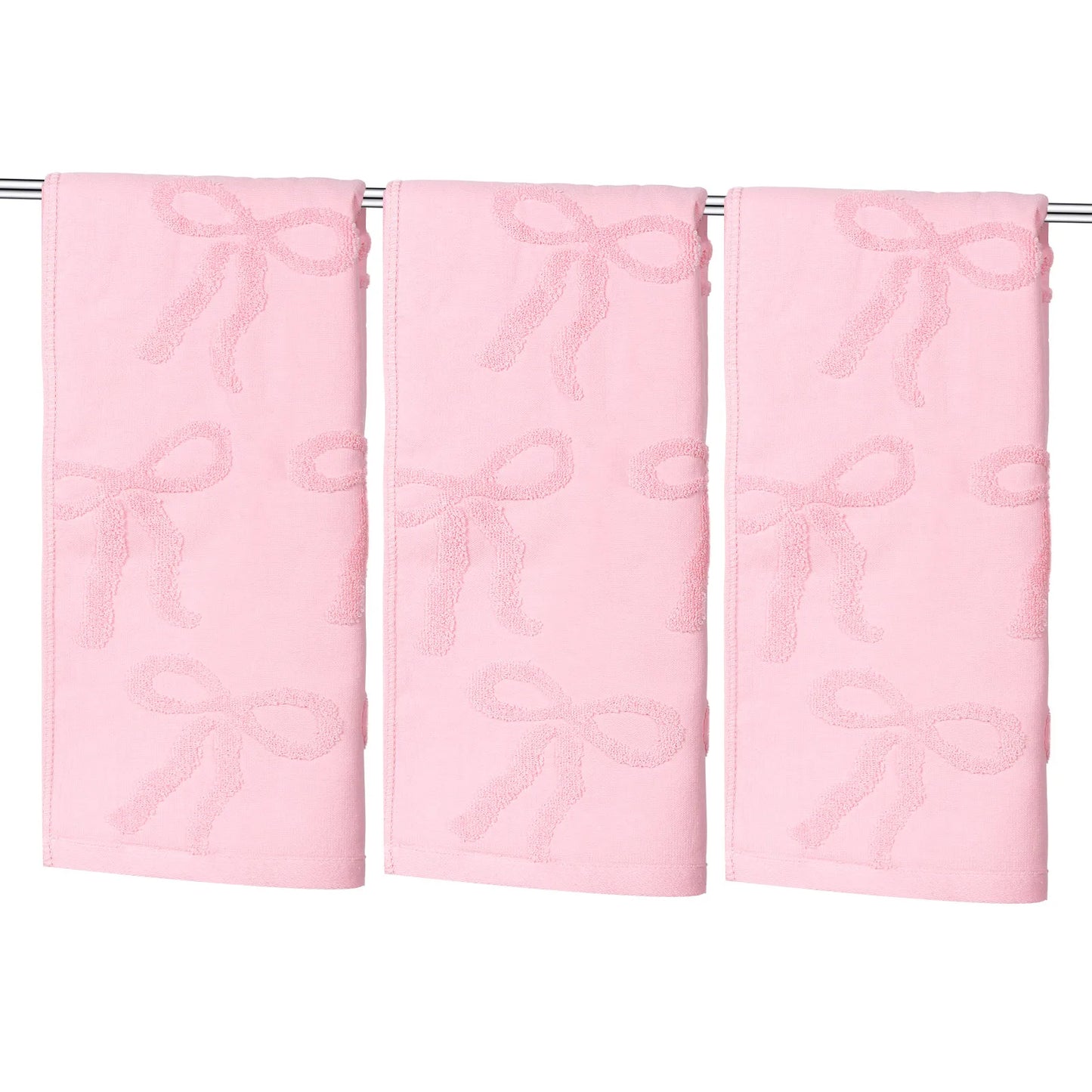 Set di 2/3 asciugamani da bagno in cotone con motivo a fiocco 3D, asciugamano per il viso, asciugamano assorbente con fiocco in rilievo, asciugamano per le mani per cucina, bagno e camera degli ospiti.