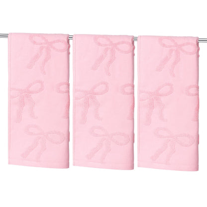 Set di 2/3 asciugamani da bagno in cotone con motivo a fiocco 3D, asciugamano per il viso, asciugamano assorbente con fiocco in rilievo, asciugamano per le mani per cucina, bagno e camera degli ospiti.