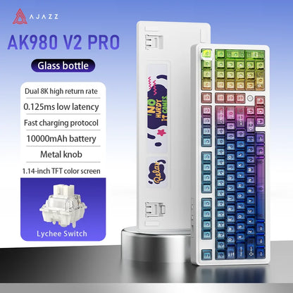 Tastiera da gioco AJAZZ AK980V2 Pro con batteria da 10000 mAh, doppia frequenza di polling 8K, tri-mode cablata/Bluetooth/2.4G e schermo a colori.