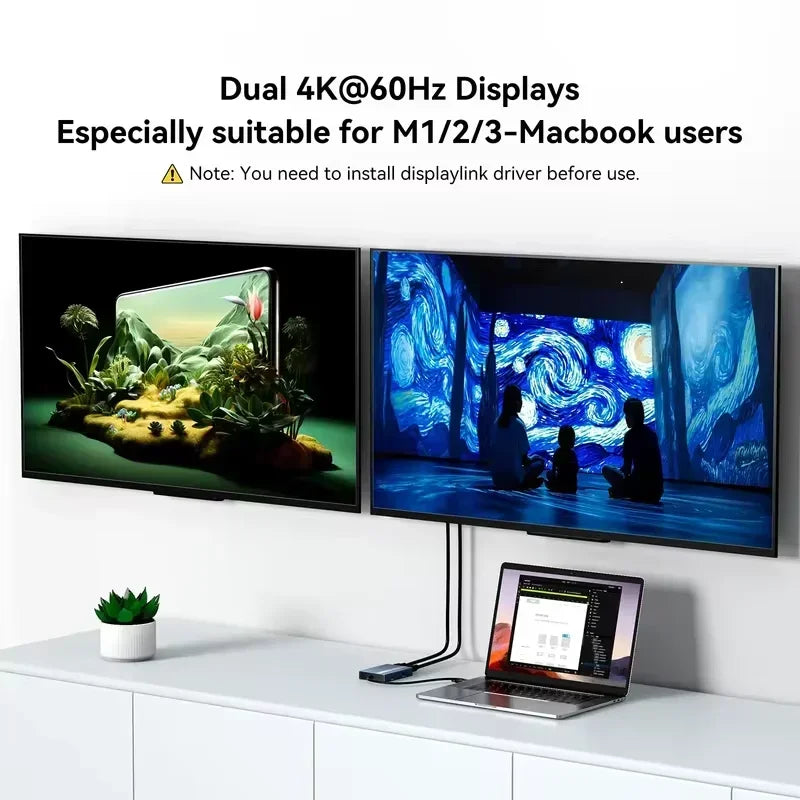 Acasis 6-in-1 USB-C Docking Station with DisplayLink, Support Dual 4K@60Hz, 100W PD Charging for MacBook Pro/Air