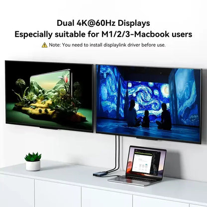 Acasis 6-in-1 USB-C Docking Station with DisplayLink, Support Dual 4K@60Hz, 100W PD Charging for MacBook Pro/Air